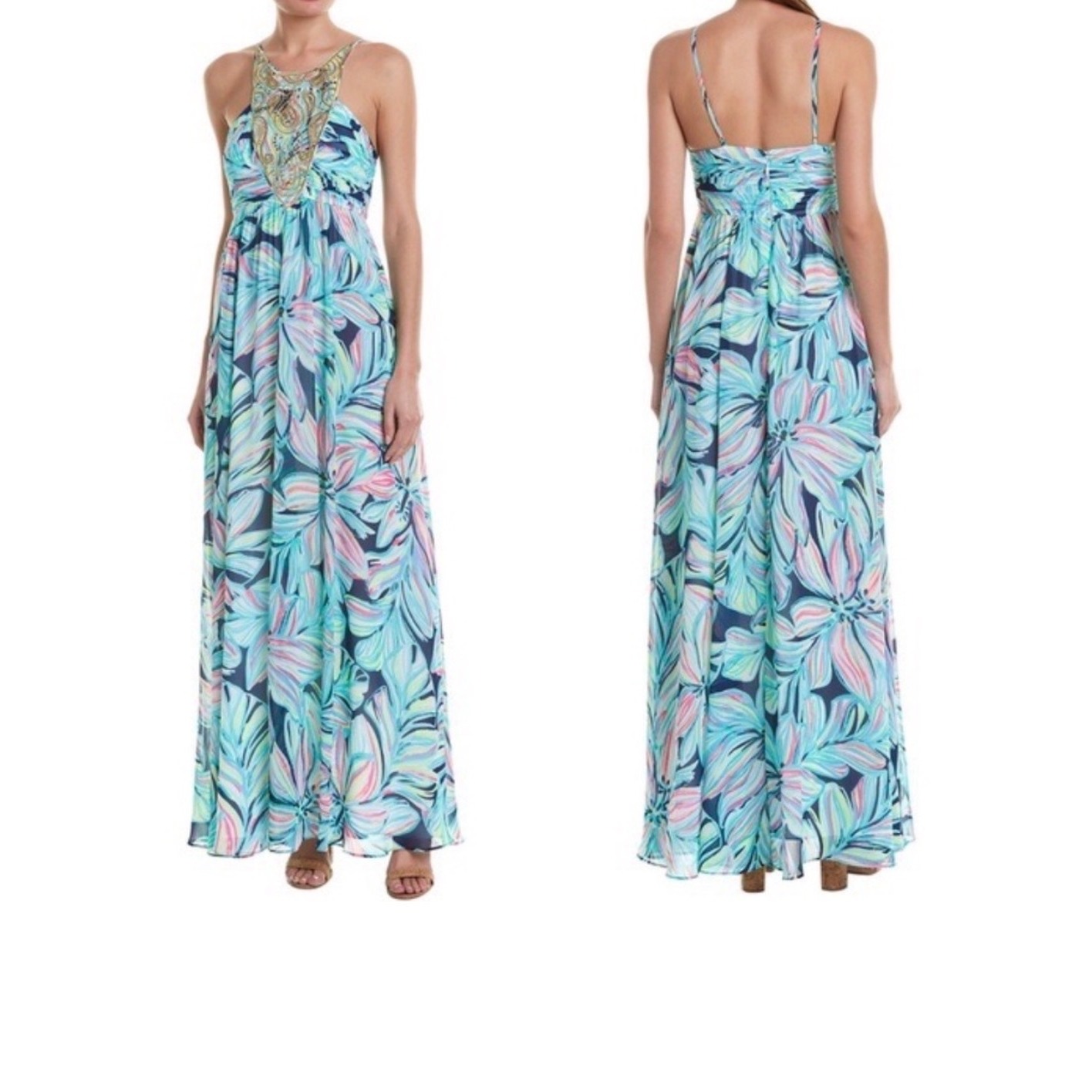 Lilly Pulitzer Lanette High Tide Maxi Dress Nwt Size 00 Xs